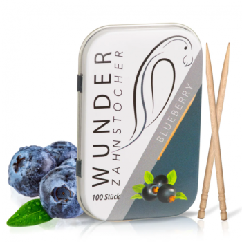 Wunder Zahnstocher Blueberry/Blaubeere – aromatisierte Zahnstocher mit fruchtigem Blaubeer-Geschmack.